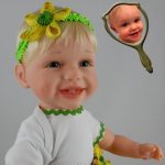 Doll that Looks Like Your Child Wearing Green Headband with Yellow Ribbon Flower